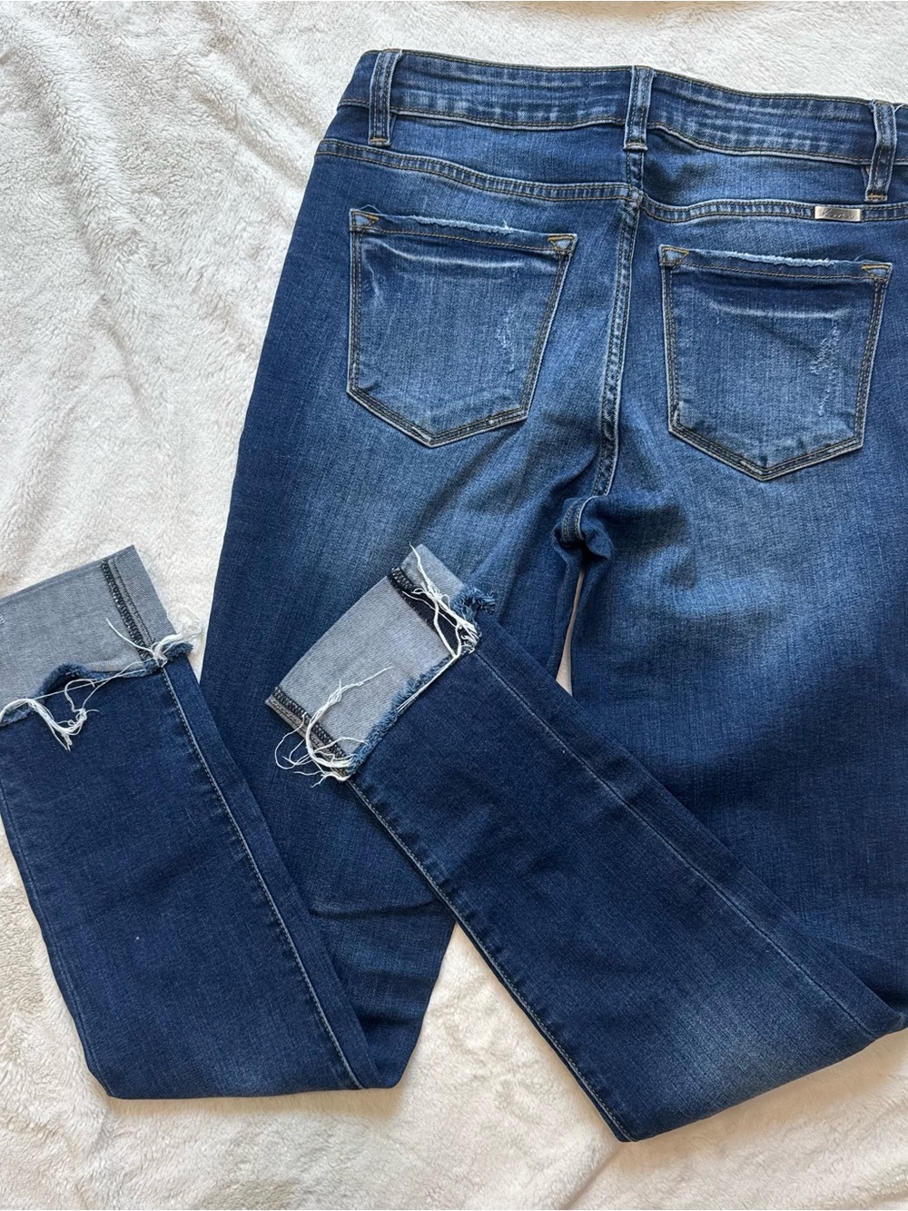 Kan Can Classic Dark Blue Women's Skinny Jeans - Distressed and Cuffed